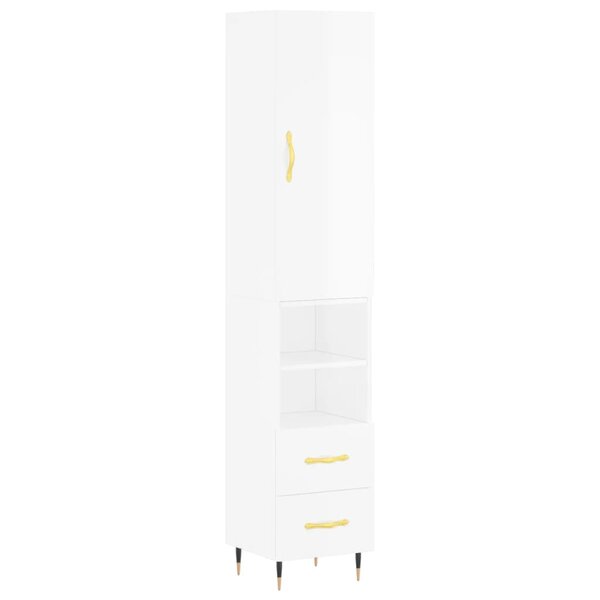 vidaXL Buffet haut Blanc brillant 34 5x34x180 cm Bois d'ingénierie