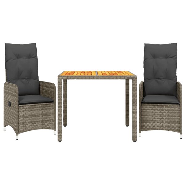 vidaXL Ensemble de bistro de jardin 3 Pièces coussins gris poly rotin