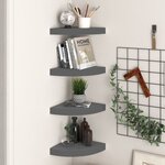 vidaXL Étagères d'angle flottantes 4 Pièces gris brillant 25x25x3 8cm MDF