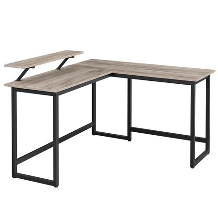 Nureau en forme de L table d’angle avec support d’écran pour étudier jouer travailler gain d’espace pieds réglables cadre métallique assemblage facile grège et noir
