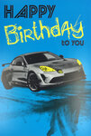 Carte FLUO Happy Birthday to you Voiture de Sport avec Enveloppe 12x17,5cm