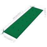vidaXL Banc de jardin avec coussin vert 175 cm Bois de teck massif