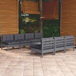 vidaXL Salon de jardin 8 Pièces avec coussins anthracite Bois de pin