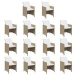 vidaXL Ensemble à dîner de jardin coussins 15 Pièces Résine tressée Beige