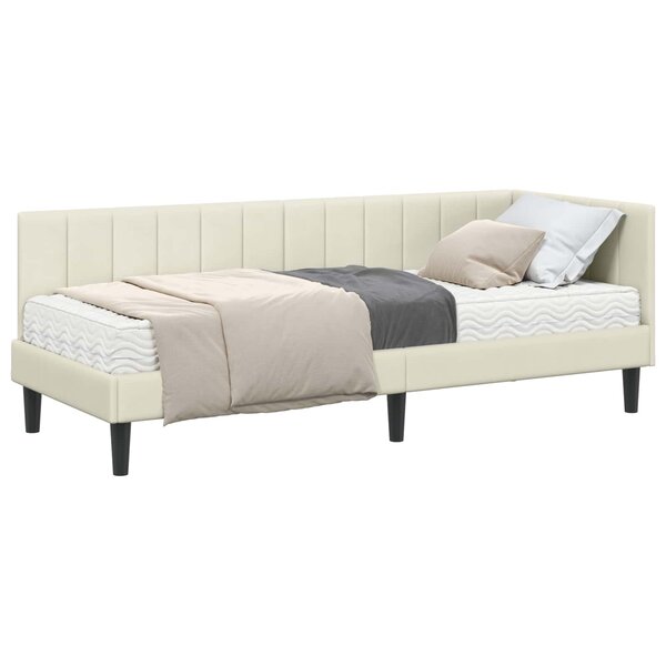 vidaXL Cadre de lit d'angle avec matelas 2 Pièces Crème Velours