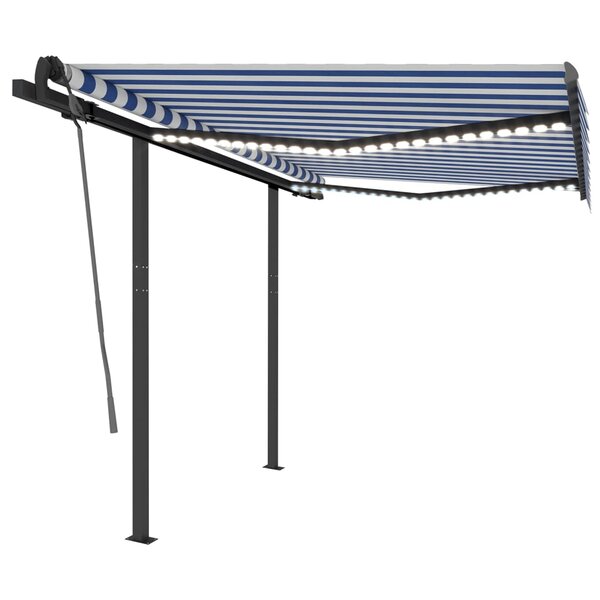 vidaXL Auvent automatique capteur de vent et LED 3x2 5 m Bleu et blanc