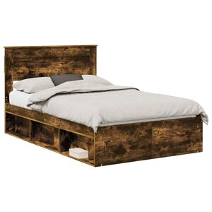 vidaXL Cadre de lit Chêne fumé 135 x 190 cm Bois de pin massif