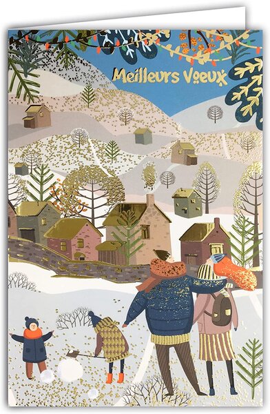 Carte meilleurs voeux bonne année famille en or doré brillant avec enveloppe
