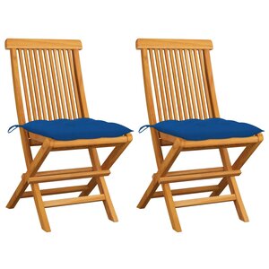 vidaXL Chaises de jardin et coussins bleu lot de 2 Bois de teck massif