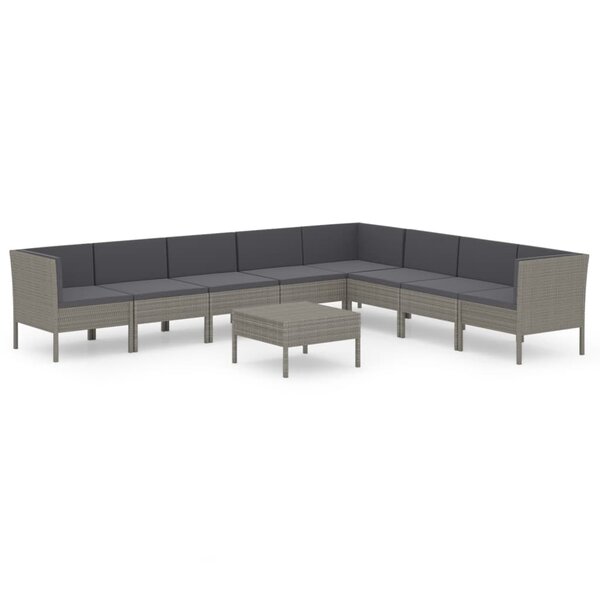 vidaXL Salon de jardin 9 Pièces avec coussins Résine tressée Gris