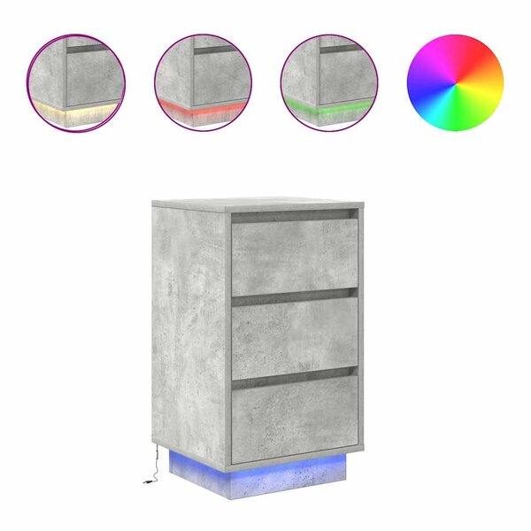 vidaXL Table de chevet avec lumières LED gris béton 38x34x65 cm