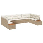 Ensemble de Canapé de Jardin 10 Pièces avec Coussins Beige Rattan Poly Acacia