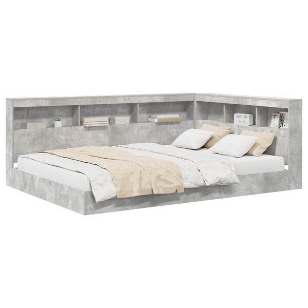 vidaXL Lit Bibliothèque Gris béton 160 x 200 cm Bois d'ingénierie