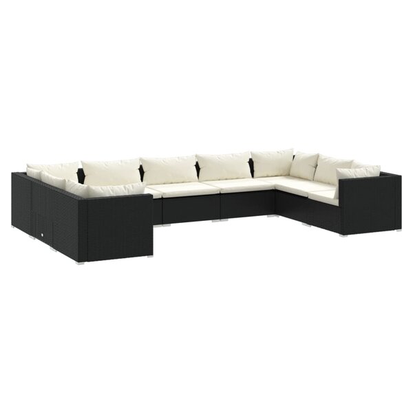 vidaXL Salon de jardin 9 Pièces avec coussins Résine tressée Noir