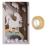 Cadre bois à motif 3D Licorne 20 x 30 cm + masking tape doré à paillettes 5 m