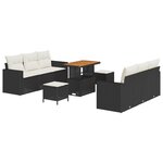 Ensemble de Canapés de Jardin 9 pièces avec Coussins Noir Rattan Poly Acacia