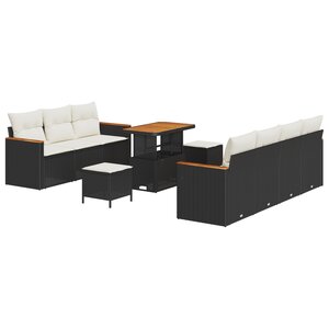 Canapé de Jardin 10 Pièces avec Coussins Noir Rotin Synthétique