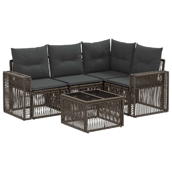 vidaXL Ensemble de canapé de jardin 5 Pièces Gris et Gris foncé polyrotin