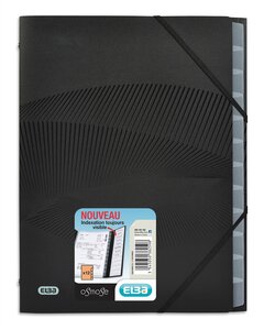 Trieur 12 divisions à élastiques Osmose A4 en polypropylène - Noir opaque