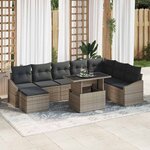 vidaXL Ensemble de canapé de jardin avec coussin 9 Pièces Gris