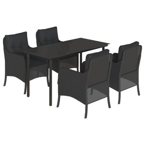 vidaXL Ensemble à manger de jardin coussins 5Pièces Noir Résine tressée