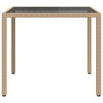 vidaXL Table de jardin 90x90x75cm Verre trempé et résine tressée Beige