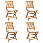 Chaises de jardin pliantes vidaXL avec coussin blanc 4Pièces en bois d'Acacia