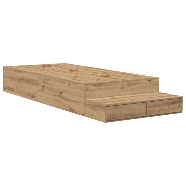 vidaXL Cadre de lit avec rangement avec tiroir Chêne artisanal 90 cm
