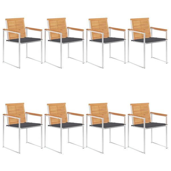 vidaXL Chaises de jardin 8 Pièces avec coussins Bois de teck massif