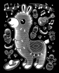 Tableau scraper à gratter holographique kawaii lama musicien