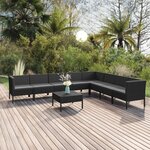 vidaXL Salon de jardin 9 Pièces avec coussins Résine tressée Noir