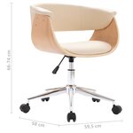 vidaXL Chaise pivotante de bureau Crème Bois courbé et similicuir