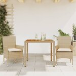 vidaXL Ensemble à manger de jardin et coussins 3Pièces beige rotin acacia