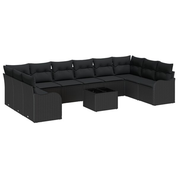 Ensemble de Canapé de Jardin de 11 Pièces avec Coussins Beige Poly Rattan