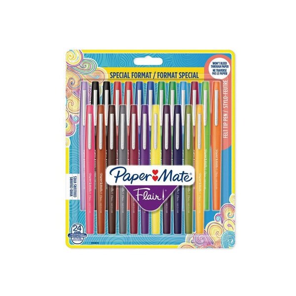 Stylos feutres flair pack special de 24 couleurs paper mate 2034676
