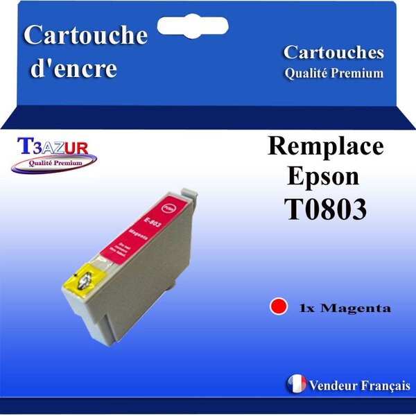 T3AZUR- Cartouche Compatible avec Epson T0803 remplace Epson Stylus Photo P50 PX650 PX660 PX-650 PX-660 Magenta
