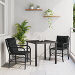 vidaXL Ensemble de Salle à Manger de Jardin de 3 Pièces avec Coussins Noir Poly Rattan