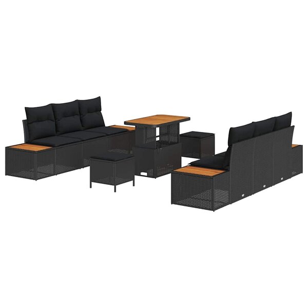 vidaXL Ensemble de canapé de jardin avec coussin 9 Pièces Noir Poly rotin