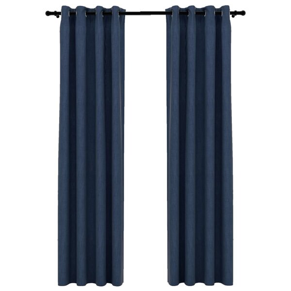 vidaXL Rideaux occultants Aspect lin avec œillets 2 Pièces Bleu 140x245cm