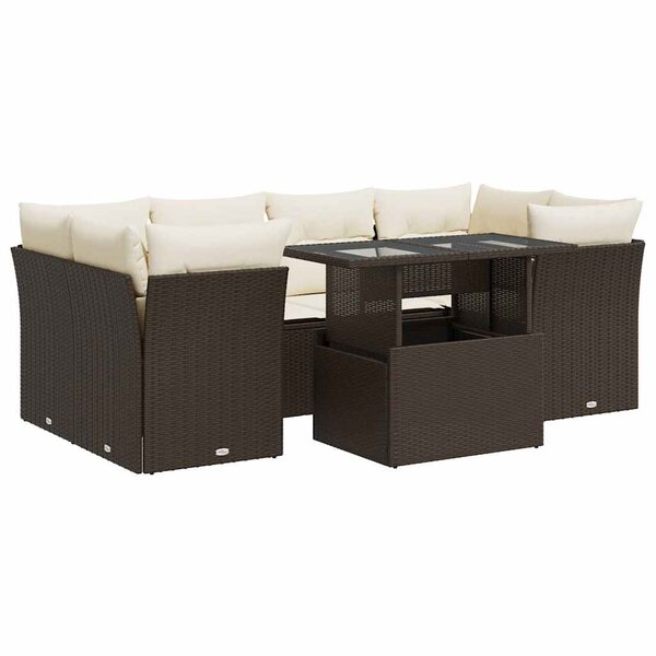 vidaXL Salon de jardin avec coussins 7 Pièces marron résine tressée