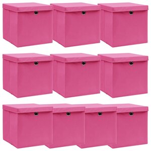 vidaXL Boîtes de rangement avec couvercles 10Pièces Rose 32x32x32cm Tissu
