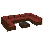 vidaXL Salon de jardin 10 Pièces avec coussins Résine tressée Marron