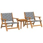 Chaises de jardin vidaXL avec table 3 Pièces Noir et Blanc en acacia massif