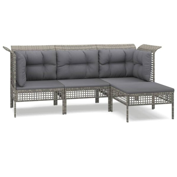vidaXL Salon de jardin 4 Pièces avec coussins Gris Résine tressée