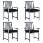 vidaXL Chaises de jardin et coussins lot de 4 Gris Bois acacia massif