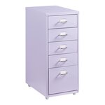 Caisson de bureau armoire meuble de rangement à roulettes avec 5 tiroirs 69 x 28 x 41 cm violet 03_0009110