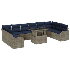 vidaXL Ensemble de canapé de jardin 11 Pièces Gris Poly rotin