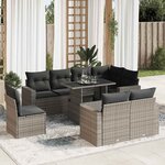 vidaXL Salon de jardin 9 Pièces avec coussins gris résine tressée