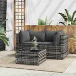 vidaXL Salon de jardin 3 Pièces avec coussins Gris Résine tressée