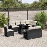 vidaXL Salon de jardin 9 Pièces avec coussins noir résine tressée